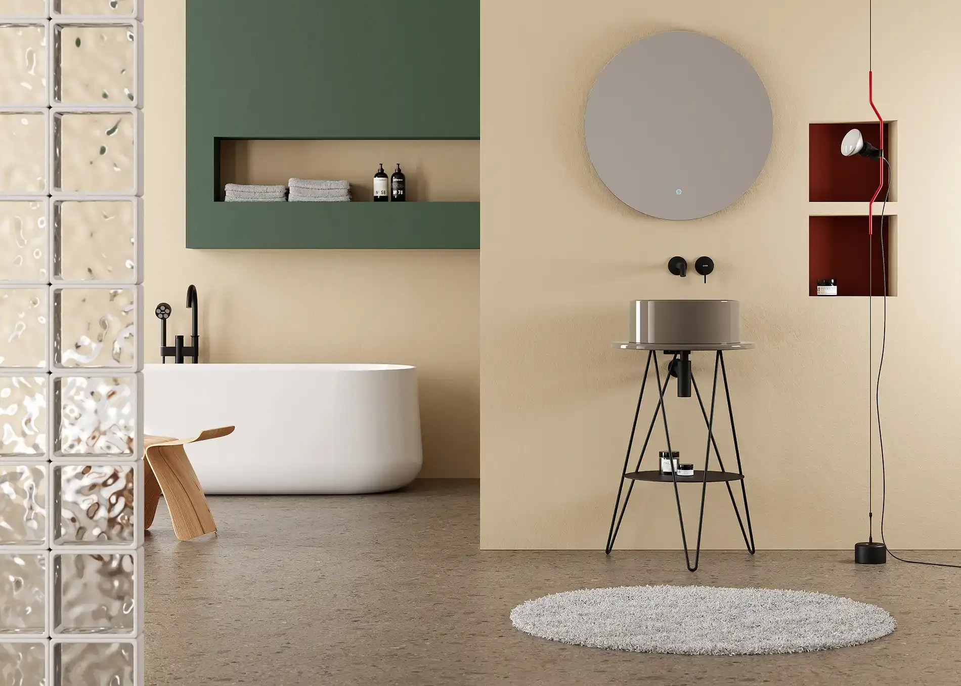 Salle de bain contemporaine avec agencement design et mobilier sur mesure